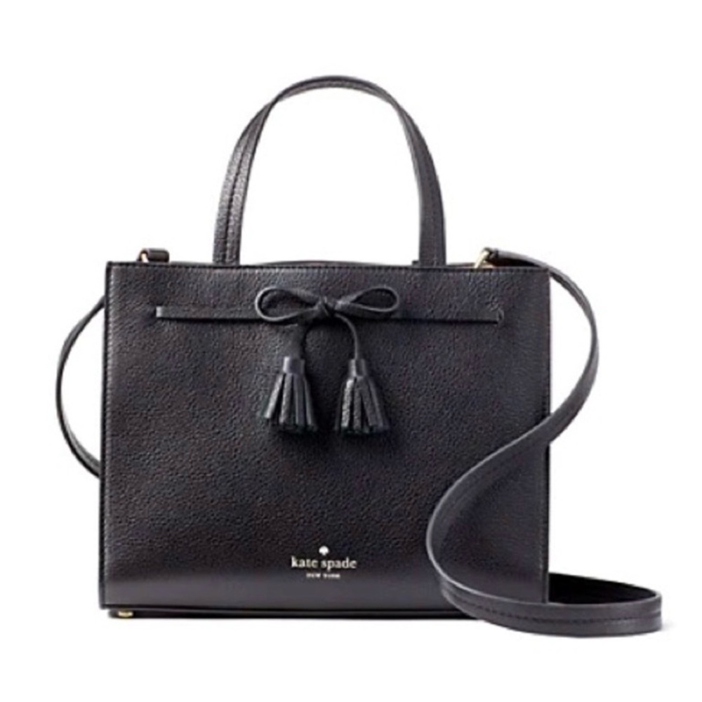 kate spade Black Pebbled Leather Crossbody Tote with Tassels